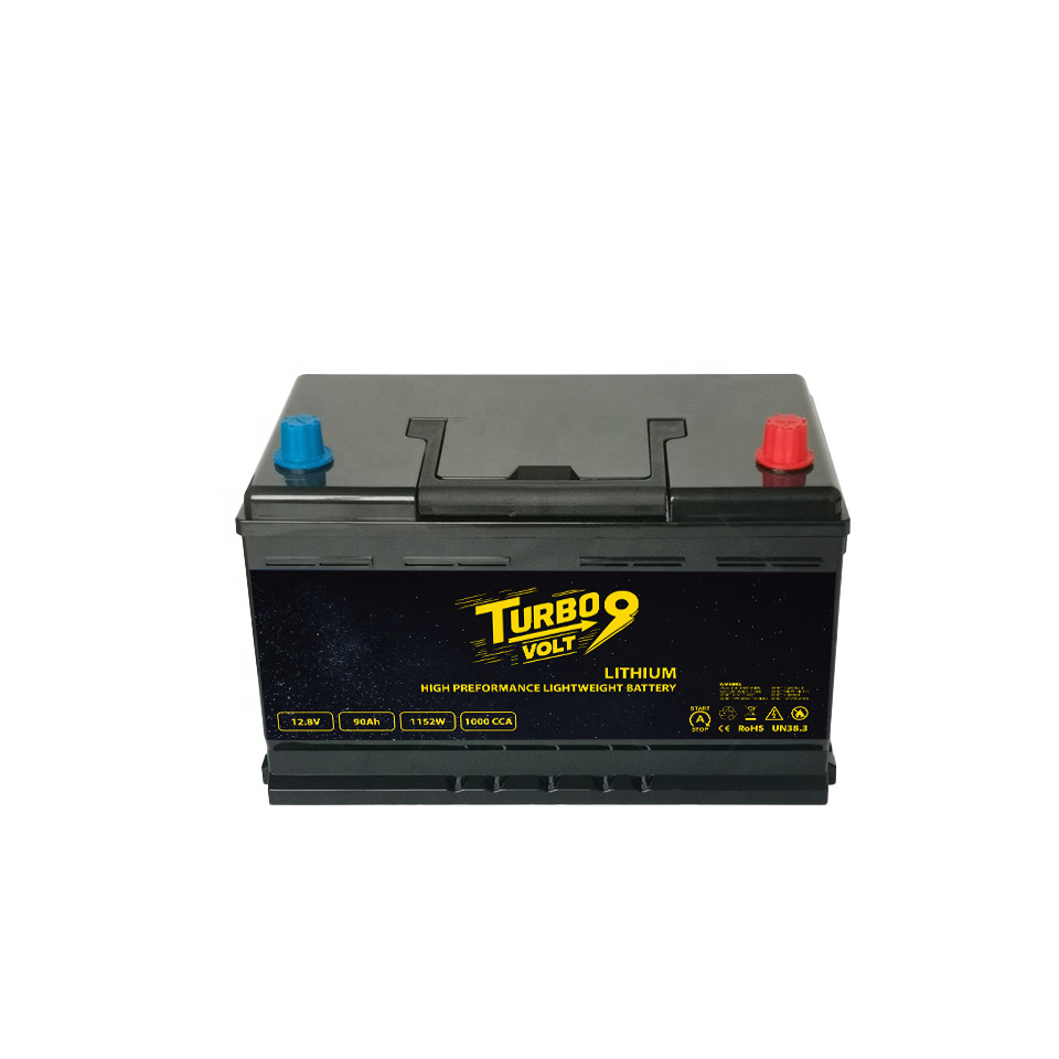 TurboVolt Lithium Car Starting Battery 90Ah 105D31L or 105D31R or 58827 17 Plate Equivalent - Front - Flat