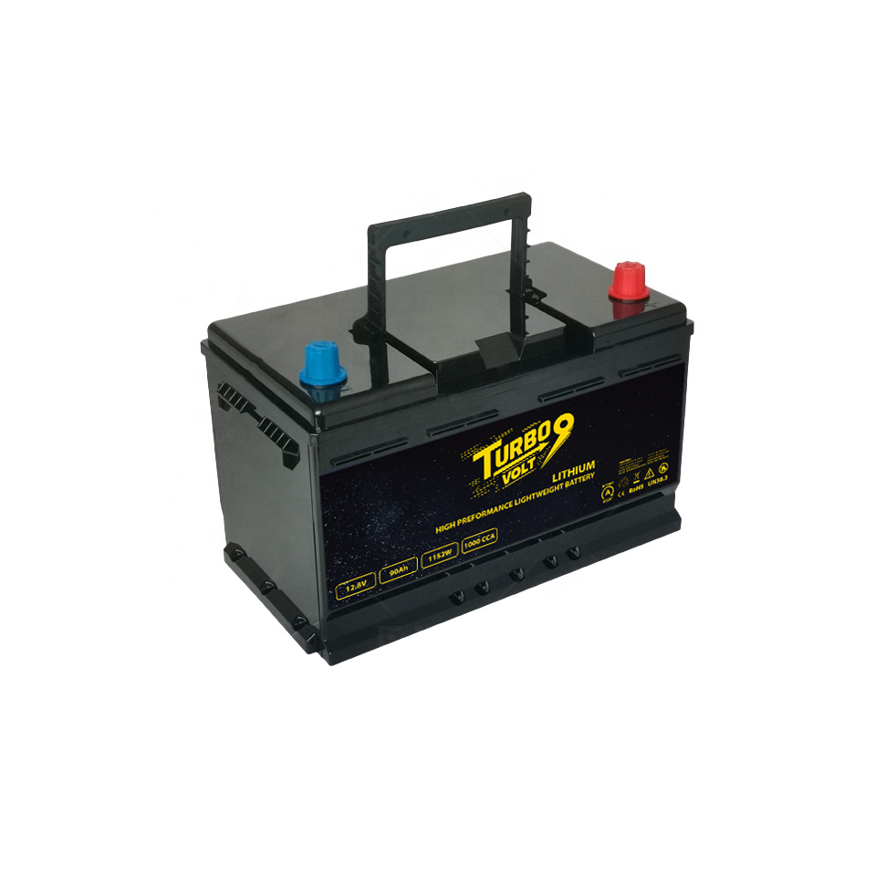 TurboVolt Lithium Car Starting Battery 90Ah 105D31L or 105D31R or 58827 17 Plate Equivalent – Side – Flat